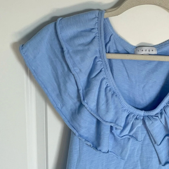 S'edge Blue Cotton Knit Ruffled Midi Dress - 29789 - Picture 4 of 16